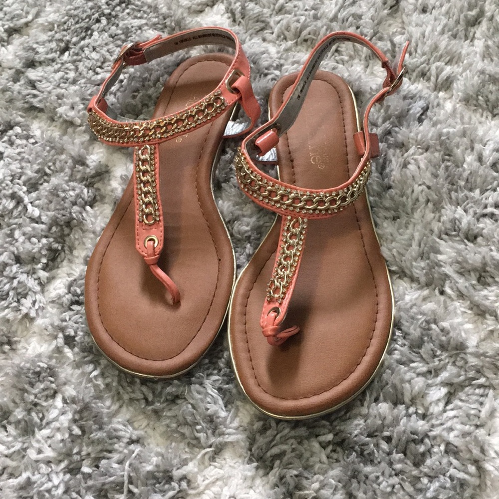 Coral and Gold Sandals
